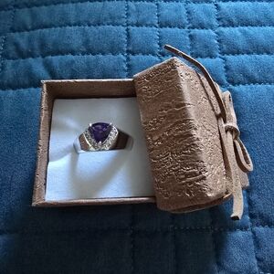 1.3 CTW African Amethyst Men's Ring - Rhodium Over Sterling Silver